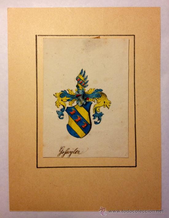 Arte: Precioso escudo de armas original del siglo XVIII, vibrantes colores, calidad - Foto 2 - 33771733